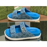 Gucci Lido Women/Men sandals with Double G 780061 in GG Denim Blue 2024