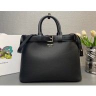 Prada Buckle large leather handbag with belt 1BA416 Black 2024