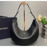 Prada Large leather shoulder bag 1BC212 Black 2024