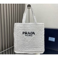 Prada raffia tote bag 1BG393 White 2024
