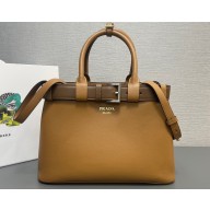 Prada Buckle medium leather handbag with belt 1BA434 Brown 2024