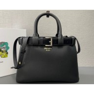 Prada Buckle medium leather handbag with belt 1BA434 Black 2024