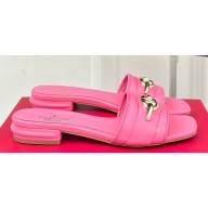 Valentino The Bold Edition Vlogo Calfskin Slide Sandals 20mm Pink 2024