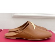 Valentino The Bold Edition Vlogo Calfskin Mules Brown 2024