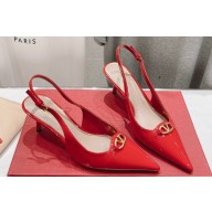 Valentino The Bold Edition Vlogo Calfskin Slingback Pumps 60mm Patent Red 2024