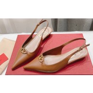Valentino The Bold Edition Vlogo Calfskin Slingback Ballerinas 20mm Brown 2024