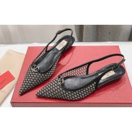 Valentino The Bold Edition Vlogo Slingback Ballerinas 20mm Mesh Black 2024