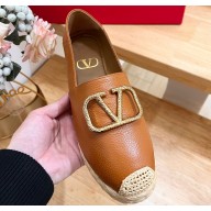 Valentino Gold Vlogo Grainy Calfskin Espadrilles Brown