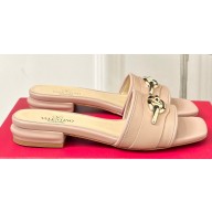 Valentino The Bold Edition Vlogo Calfskin Slide Sandals 20mm Nude 2024