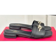 Valentino The Bold Edition Vlogo Calfskin Slide Sandals 20mm Black 2024