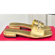 Valentino The Bold Edition Vlogo Calfskin Slide Sandals 20mm Gold 2024