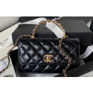Chanel Shiny Crumpled Lambskin, Imitation Pearls & Gold-Tone Metal Clutch with Chain Bag AP3803 Black 2024