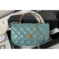 Chanel Shiny Crumpled Lambskin, Imitation Pearls & Gold-Tone Metal Clutch with Chain Bag AP3803 Green 2024