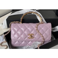 Chanel Shiny Crumpled Lambskin, Imitation Pearls & Gold-Tone Metal Clutch with Chain Bag AP3803 Lilac 2024