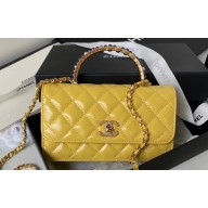 Chanel Shiny Crumpled Lambskin, Imitation Pearls & Gold-Tone Metal Clutch with Chain Bag AP3803 Yellow 2024