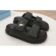 Prada Crochet Double Band Slide sandals Black 2024
