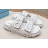 Prada Crochet Double Band Slide sandals White 2024