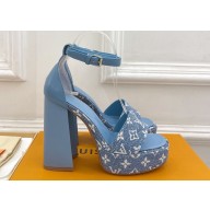 Louis Vuitton Heel 12cm Platform 3.5 Sandals Monogram Denim Light Blue 2024