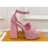 Louis Vuitton Heel 12cm Platform 3.5 Sandals Monogram Denim Pink 2024