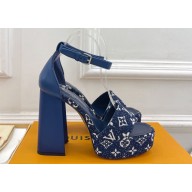Louis Vuitton Heel 12cm Platform 3.5 Sandals Monogram Denim Dark Blue 2024