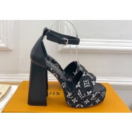 Louis Vuitton Heel 12cm Platform 3.5 Sandals Monogram Denim Black 2024