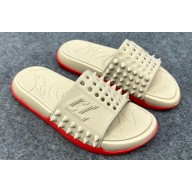 Christian Louboutin Men's Take It Easy Spiked Rubber Slides Beige 2024