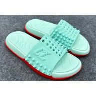 Christian Louboutin Men's Take It Easy Spiked Rubber Slides Light Green 2024