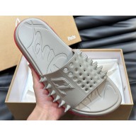 Christian Louboutin Men's Take It Easy Spiked Rubber Slides Gray 2024