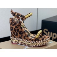 Christian Louboutin Heel 12cm Pyraclou Studded Spike Espadrilles wedge Sandals Leopard Print