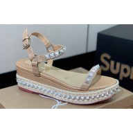 Christian Louboutin Heel 6cm Pyraclou Studded Spike wedge Sandals Croco Pattern Beige
