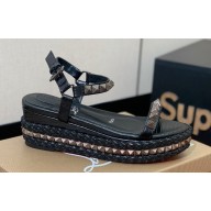Christian Louboutin Heel 6cm Pyraclou Studded Spike wedge Sandals Python Pattern Black