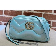 Gucci GG Marmont Small shoulder Camera Bag 447632 iridescent quilted chevron leather Blue