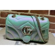Gucci GG Marmont Small Shoulder Bag 443497 iridescent quilted chevron leather Green 2024