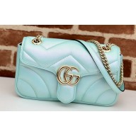 Gucci GG Marmont Small Shoulder Bag 443497 iridescent quilted chevron leather Blue 2024