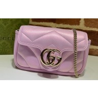 Gucci GG Marmont Super Mini Bag 476433 iridescent quilted chevron leather Pink 2024