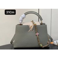 Louis Vuitton Lovelock chain Taurillon leather Capucines MM Bag Dusty Green 2024