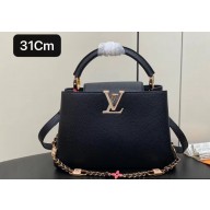 Louis Vuitton Lovelock chain Taurillon leather Capucines MM Bag Black 2024