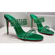 Christian Louboutin Heel 10.5cm Leather and PVC Spike Only Mules Green 2024