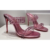 Christian Louboutin Heel 10.5cm Leather and PVC Spike Only Mules Metallic Pink 2024
