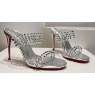 Christian Louboutin Heel 10.5cm Leather and PVC Spike Only Mules Metallic Silver 2024