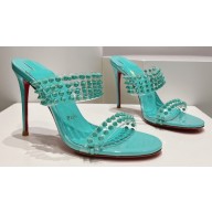 Christian Louboutin Heel 10.5cm Leather and PVC Spike Only Mules Turquoise Green 2024
