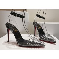 Christian Louboutin Heel 10.5cm Leather and PVC Spikoo Pumps Black 2024