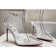 Christian Louboutin Heel 10.5cm Leather and PVC Spikoo Pumps White 2024