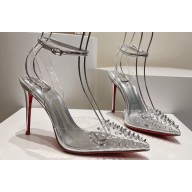 Christian Louboutin Heel 10.5cm Leather and PVC Spikoo Pumps Silver 2024