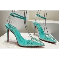 Christian Louboutin Heel 10.5cm Leather and PVC Spikoo Pumps Turquoise Green 2024