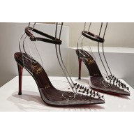 Christian Louboutin Heel 10.5cm Leather and PVC Spikoo Pumps Coffee 2024