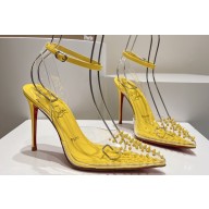 Christian Louboutin Heel 10.5cm Leather and PVC Spikoo Pumps Yellow 2024
