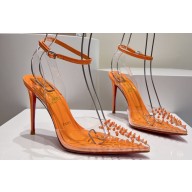 Christian Louboutin Heel 10.5cm Leather and PVC Spikoo Pumps Orange 2024