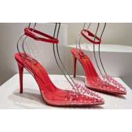 Christian Louboutin Heel 10.5cm Leather and PVC Spikoo Pumps Red 2024