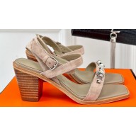 Hermes Heel 6.5cm Ivresse 65 sandals with iconic Medor studs in Suede Beige 2024